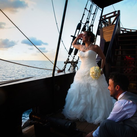 saluting on ship wedding