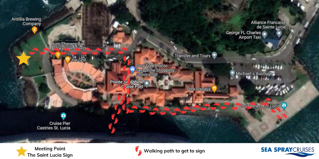 Cruise Ship Guest Directions to St. Lucia Sign map