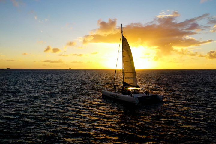 a small boat in a large body of water